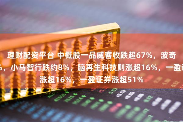 理财配资平台 中概股一品威客收跌超67%，波奇宠物跌约28%，小马智行跌约8%，脑再生科技则涨超16%，一盈证券涨超51%